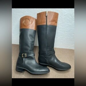 Vince Camuto Phillie Women's Riding Boots Black Brown Leather Size 10M Excellent